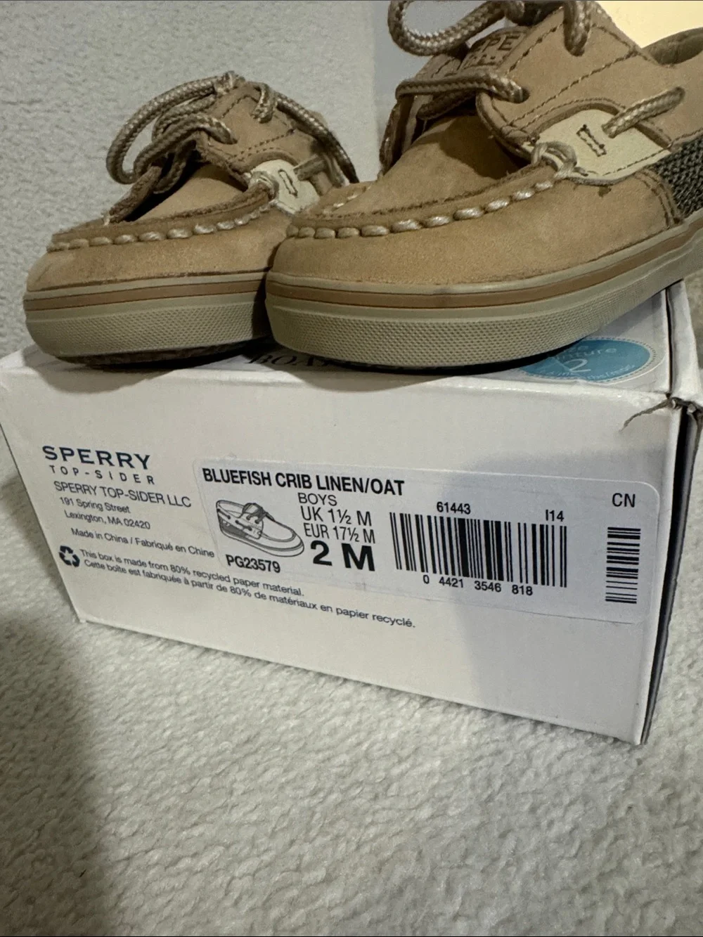 Sperry Toddler Boat Shoes in Oat with Tan Accents